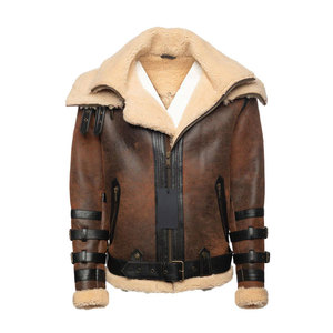 Premium <b>Men's</b> Brown Leather Aviator <b>Jacket</b> Thick <b>Shearling</b> Fur Lining Buckle Detail Winter Outdoor Biker Coat Made In Pakistan - Product Image 1