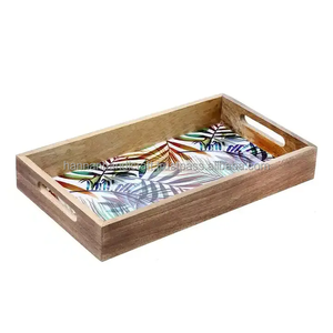 Decorative Wooden Serving Tray Set With Floral Leaf <b>Prints</b> Round Rectangle Clover Shaped Trays For Tea Snacks And Home Decor - Product Image 3