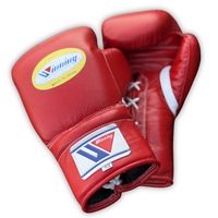 Profesyonel Kırmızı Galibiyetli Yetişkin Bağcıklı Boks Eldivenleri Hakiki Deri Kick Boks Antrenman Sparring Şok Emici Nefes Alabilen