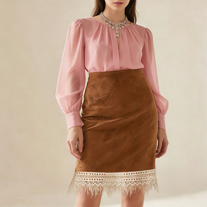 Jupe crayon plissée respirante en crochet à taille naturelle à carreaux vintage Temu 2026 SWEET BABE pour femme, idéale pour le bureau et le quotidien – Grande Vente - Product Image 4