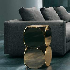 Mesa auxiliar de metal y aluminio, forma redonda, acabado en bronce, muebles decorativos para sala de estar, mesa de centro de diseño en relieve - Product Image 6