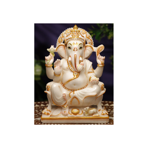 Estatua de Ganesh de Mármol Única y Popular para Festivales, Diseño Hermoso y Fantástico, Piedra Blanca de Alta Calidad Hecha en India - Product Image 1