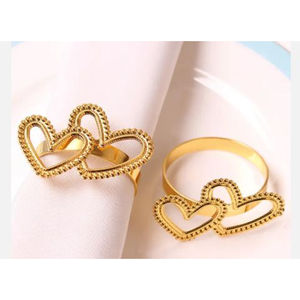 Rond de serviette en or à double cœur Porte-mouchoirs décoratifs pour la vaisselle pour la maison et l'hôtel au prix le plus bas - Product Image 2