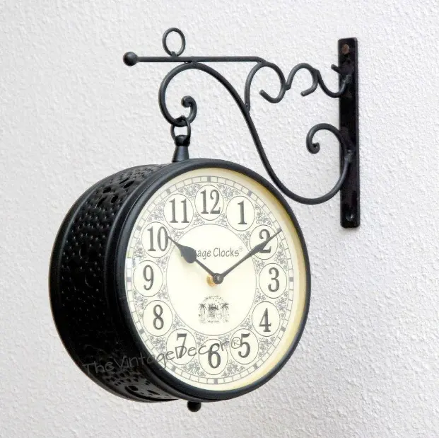 Ak פליז שחור מתכת ויקטוריה קיר שעון כפול צד רכבת תחנת אנגלית אלפביתי מספר עבור קפה ועיצוב בית