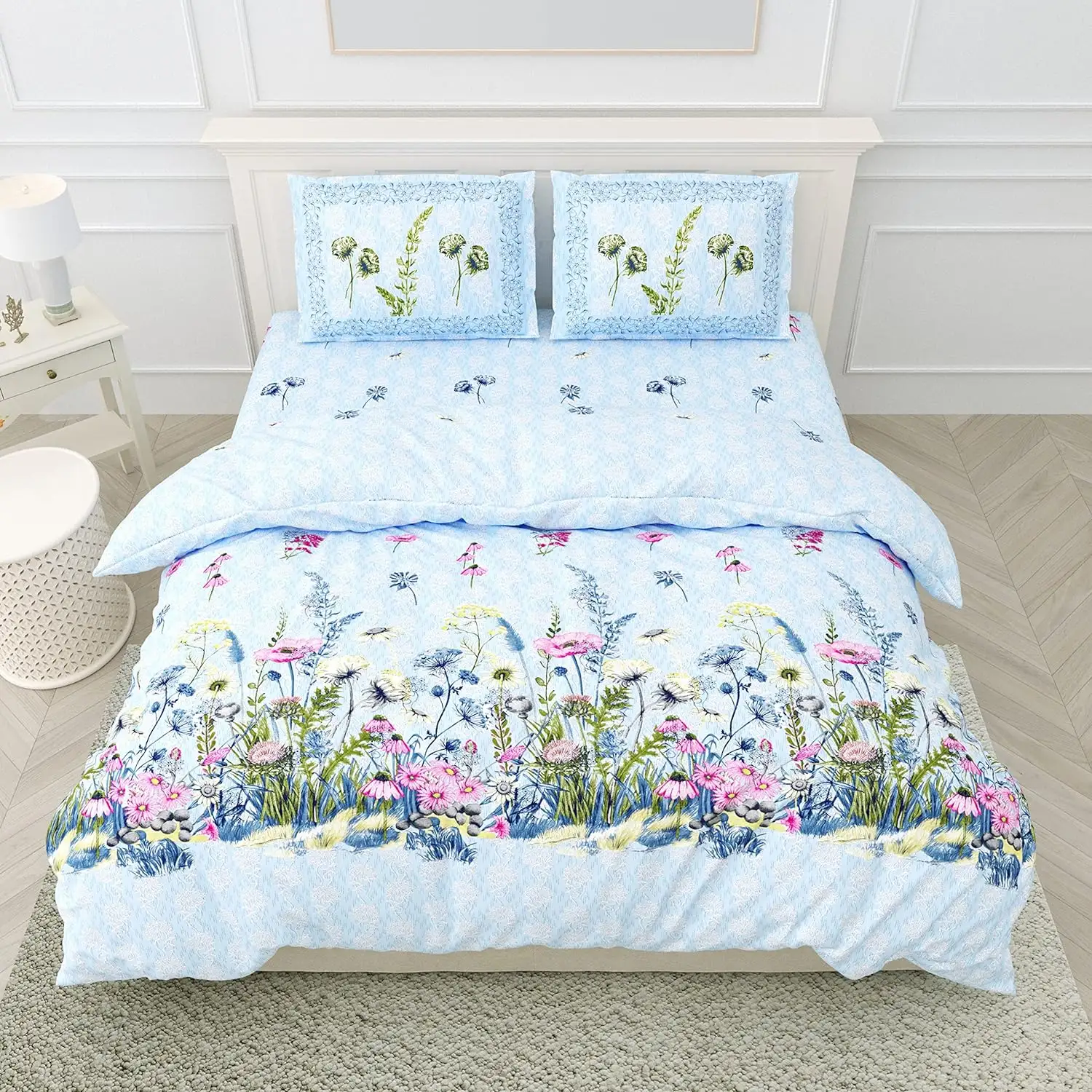 Design Digital de Qualidade Premium Barmeni Floral Print 100% Algodão Double Bed Sheet Com Correspondência Pillow Covers Luxuoso Lençóis