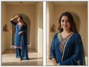 Ensemble Kurti en Georgette Exclusif avec Palazzo pour Tenue Ethnique Festive pour Mariage, Eid et Soirée - Product Image 2