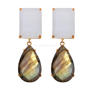 ต่างหูเม็ดเดี่ยวอัญมณีธรรมชาติสไตล์วินเทจ925เงินสเตอร์ลิงต่างหูชุบทอง18K ต่างหูธรรมชาติสำหรับผู้หญิง - Product Image 1