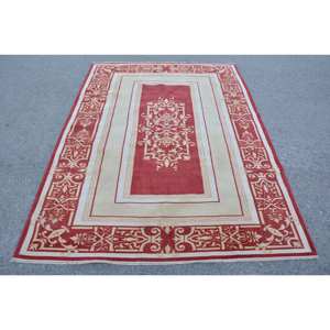 Alfombra turca Vintage clásica rojo Beige 5,3X7,1 pies área grande lana látex respaldo abstracto para diseño de pasillo rectangular adolescente - Product Image 1