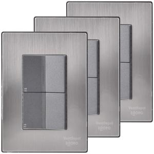 Placca a Muro per Interruttore Scala, MXIUX-003, 3 Pezzi, Interruttore Scala x2, 125-250VAC, 10A, 50/60Hz, Argento/Oxford, Acciaio Inossidabile - Product Image 1