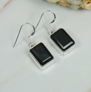 Boucles d'oreilles pendantes en onyx noir faites à la main, bijoux en argent sterling 925, cadeau élégant pour femmes, design de style bohème - Product Image 4