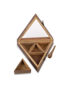 Handmade Wooden Seasoning Herb Spice Masala <b>Box</b> Container Holder Rack Stand Caddy <b>With</b> Spoon & Clear <b>Lid</b> <b>Decorative</b> Storage - Product Image 1