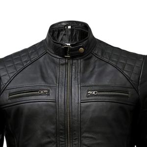 เสื้อแจ็คเก็ตหนังแกะแท้สำหรับผู้ชาย สไตล์วินเทจคลาสสิกแบบนักขี่มอเตอร์ไซค์ พร้อมซิป - Product Image 4