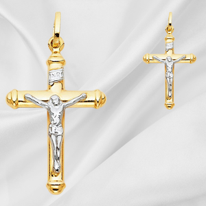 Simple Versatile Unisex 14k Gold Silver Two Tone INRI Crucifix <b>Cross</b> Pendant Jesus Diamond Metal Image Color Plated Children - Product Image 4