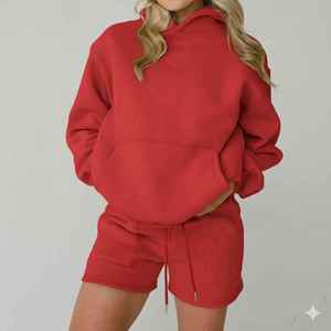 Conjunto de 2 Piezas de Shorts para Mujer, Conjunto Personalizado a Juego, Sudaderas con Capucha para Niñas, Shorts Deportivos de Verano, 100% Algodón Transpirable - Product Image 2