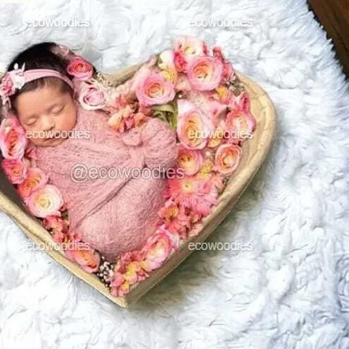 Keranjang kayu bambu tidur bayi baru lahir, mangkuk bentuk Hati Vintage ayunan Ideal dan Pose bayi baru lahir alat peraga fotografi