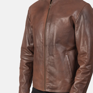 Meilleur prix Veste en cuir vintage pour homme sur mesure avec fermeture éclair Respirante et coupe-vent Col montant Fabriquée en cuir de vache - Product Image 5