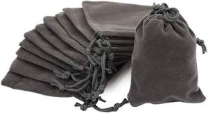 Pochettes à double cordon en velours gris Sacs-cadeaux pour bijoux en tissu doux - Product Image 2