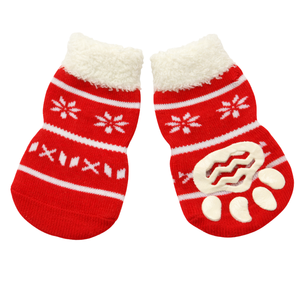 Snowflake Pattern Anti Slip Dog Socks with Non Skid Grip Sole Warm Stretchable Pet Paw Protectorv - Product Image 1