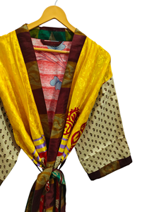 ชุดคลุมยาวสำหรับใส่เดินชายหาดของผู้หญิงชุดใส่กลางคืนเสื้อคลุมเย็บปะติดปะต่อกันชุดกิโมโนผ้าไหมส่าหรีสำหรับฤดูร้อน - Product Image 3