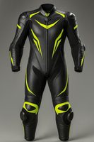 Traje de Motociclismo de Cuero Unisex, Manga Larga, Tallas Grandes, Transpirable, Resistente al Viento, Negro con Detalles Amarillo Neón, Protección CE