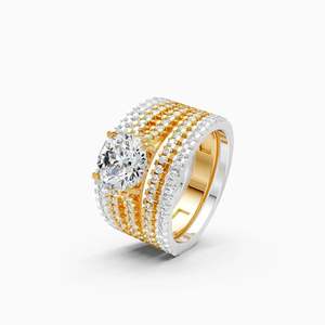 Anillo de compromiso llamativo con diamante cultivado en laboratorio Sparkle Solitaire de cinco bandas, 2.50 ct, en oro amarillo, blanco y rosa de 9 quilates. - Product Image 2