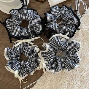 Coleteros a cuadros, bandas elásticas para el cabello para mujeres y niñas, coletero a cuadros en <span class=keywords><strong>blanco</strong></span> y negro, suaves sujetadores de cola de caballo - Product Image 1