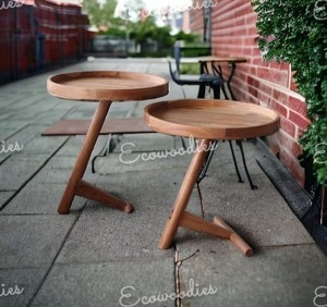 Mesas de bandeja de madera de acacia al mejor precio, Juego de 2 taburetes tipo bandeja, taburete otomano, consola con incrustaciones de hueso - Product Image 2