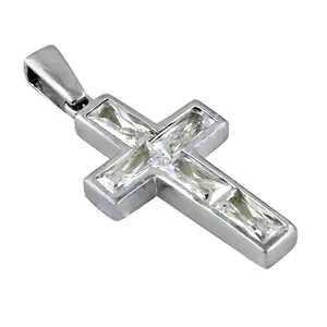 Pendentif en argent avec baguette en CZ, bijoux religieux pour femmes avec motif de Jésus, opale rose or, cristal principal, colliers en or - Product Image 2