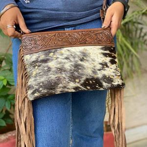Venta caliente nuevo diseñador mano Tooled Fringe bolsos pelo en cuero de vaca tallado Sling Bags para mujeres Multi usos elegantes bolsos de lujo - Product Image 2