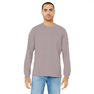 Pink Gravel Heather CVC Long Sleeve Tee: 52% Airlume Combed & Ring Spun Cotton, 48% Poly, 32 Single, 4.2 oz, Unisex Blend