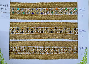 Elegant Vintage Gold Metallic <b>Lace</b> Trim Eco-Friendly Water-Soluble Silver & Golden Rhinestone Bridal Use Garment Bag Decoration - Product Image 4