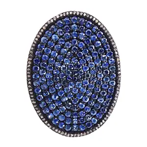 Pure 925 Sterling Silver Gemstone Jewelry Oval Shape Diamond Pave Blue Sapphire Ring For Engagement Wedding Gifting Wholesaler