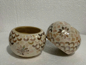 Maceta de Bambú con Incrustaciones de Nácar, Hecha a Mano, Jarra Redonda de Bambú Hilado con Tapa, Jarra con Incrustaciones de Cáscara de Huevo para Regalo, Decoración - Product Image 2