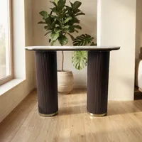 Bureau d'angle personnalisé avec plateau en pierre, design moderne et luxueux, pieds cylindriques en bois, table de bureau triangulaire, bureau d'ordinateur de direction