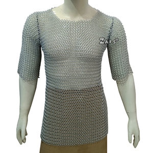 เสื้อแฮนด์เมดแท้ แขนสั้น แหวนอะลูมิเนียมขนาด 10 มม. แบบเชื่อมต่อกัน ชุดเกราะเมดิวัล คอสเพลย์ และชุดจำลองการต่อสู้ ชุดเกราะแฟร์อาร์เมอร์ - Product Image 1