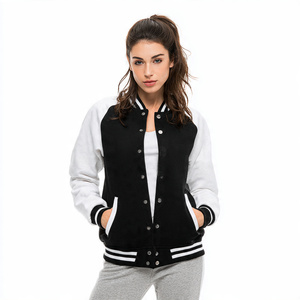 Chaqueta Universitaria Extra Grande de Invierno para Mujer, Chaqueta Universitaria Holgada con Bordado de Lana, Chaqueta Universitaria con Mangas de Cuero para Mujer - Product Image 4