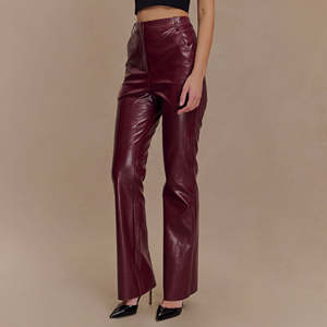 Latest XL Women's Mid Waist <b>Faux</b> <b>Brown</b> <b>Leather</b> Pants Casual Style Winter Pencil <b>Leggings</b> Flat Front Stretch Skinny Jeans - Product Image 5