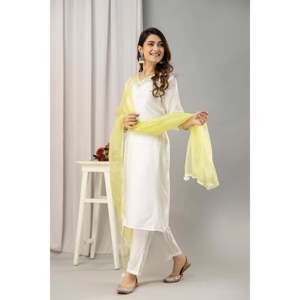 Ensemble Salwar Kameez indien brodé en mousseline blanche et verte pour femme, style pakistanais, avec kurta, pantalon et dupatta, confectionné en georgette - Product Image 5