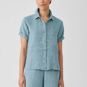 ชุดเซ็ต 2 ชิ้น เสื้อผ้าฝ้ายน้ำหนักเบา สไตล์ลำลอง เป็นมิตรกับสิ่งแวดล้อม สำหรับผู้หญิง ลายเรียบ ตกแต่งกระดุม เสื้อแขนสั้น กางเกงขายาวทรงกว้าง เหมาะสำหรับฤดูร้อน - Product Image 2