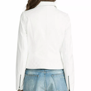 แจ็กเก็ตหนังแกะสีน้ำเงินทรงสลิมฟิตสำหรับผู้หญิงเสื้อแจ็คเก็ตแฟชั่นสำหรับนักขี่มอเตอร์ไซค์สีน้ำเงิน lambskin - Product Image 6