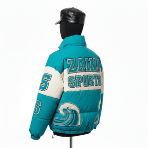 Veste matelassée haut de gamme pour femmes, tissu isolant en polyester, style à panneaux blancs et turquoise, logo brodé personnalisé, veste matelassée pour femmes - Product Image 5