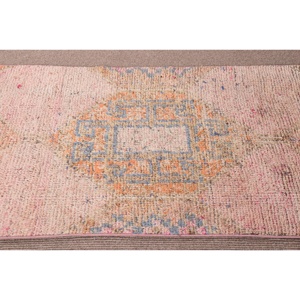 2.8x9.5 ft <b>Runner</b> Vintage Wool <b>Rug</b> Pink Patchwork Turkish <b>Rug</b> with Latex Backing - Product Image 4