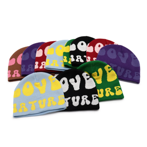 Forro forrado de satén personalizado dentro de invierno gorro de calavera de punto sin puños hecho a mano todo estampado Y2K gorros sombrero con logotipo de Jacquard - Product Image 6