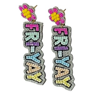 Pendientes colgantes de cuentas Fri-Yay Fun, joyería de moda, pendientes de cuentas, pendientes de lujo, pendientes de letras con cuentas de semillas de flores Fri-Yay - Product Image 1