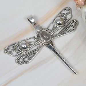 Libélula rosa cuarzo rosa 925 plata esterlina piedra preciosa natural diseñador colgante joyería hecha a mano enero piedra natal regalo para - Product Image 4