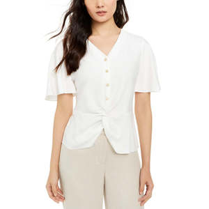 Top in Chiffon Bianco da Donna Alfani con Maniche a Volant, Stile Vintage alla Moda con Tessuto in Cotone, Traspirante per Uso Quotidiano, Taglia XL - Product Image 1