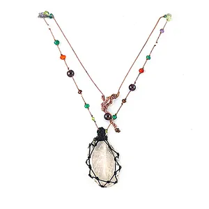 Collar Bohemio Único para Mujer con Cuarzo, Amatista, Diamantes, Perlas y Piedras Preciosas, Cadena con Colgante - Product Image 1