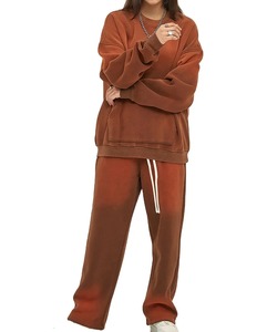 Conjunto de sudadera unisex de alta calidad con cuello redondo y pantalón, chándal personalizado para correr, chándal con logotipo impreso para hombre, chándal con lavado ácido y desteñido al sol - Product Image 4