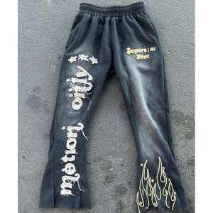 Ensemble de survêtement en molleton de coton épais 500 GSM, broderie tricotée, patch déchiré, grande capuche zippée, ensemble de survêtement assorti, streetwear, 100% coton, automne - Product Image 3