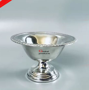 Bol de service en acier inoxydable en métal argenté brillant avec support pour restaurant et bar d'hôtel - Product Image 5